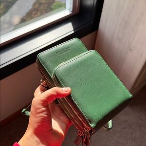 Green Leather Crossbody Wallet